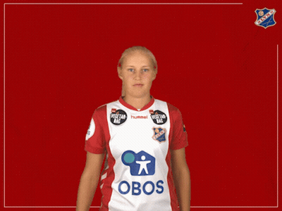 A Woman Wearing A Red And White Jersey That Says Obos On It GIF