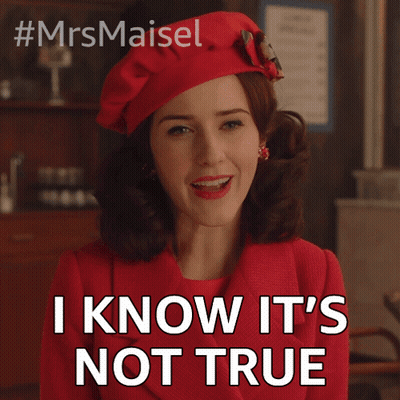 A Woman Wearing A Red Beret And A Red Jacket Says I Know It 'S Not True GIF