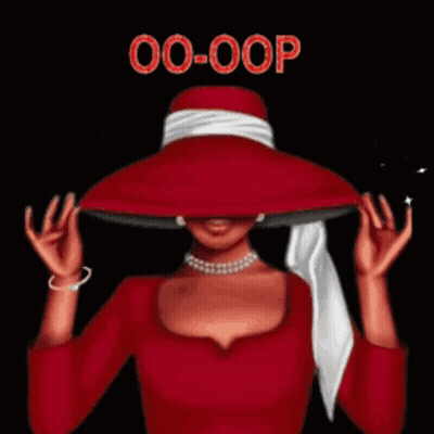 A Woman Wearing A Red Hat With The Word Delta Girl On It GIF