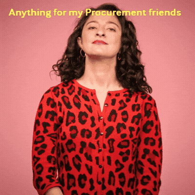 A Woman Wearing A Red Leopard Print Cardigan Says " Anything For My Procurement Friends " GIF