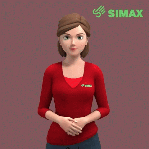A Woman Wearing A Red Shirt That Says ' Simax ' On It GIF