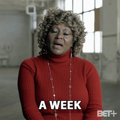 A Woman Wearing A Red Sweater And Necklace Says A Week GIF