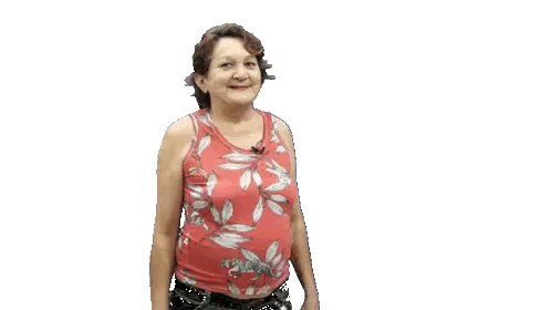 A Woman Wearing A Red Tank Top With Leaves On It Is Smiling Sticker