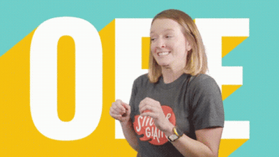 A Woman Wearing A Shirt That Says Sticker Giant On It GIF