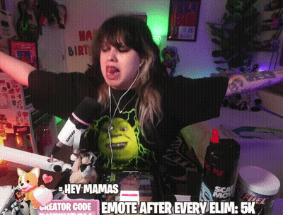 A Woman Wearing A Shrek Shirt Says Hey Mamas Emote After Every Elimination GIF