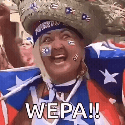 A Woman Wearing A Straw Hat And A Bandana That Says Puerto Rico GIF