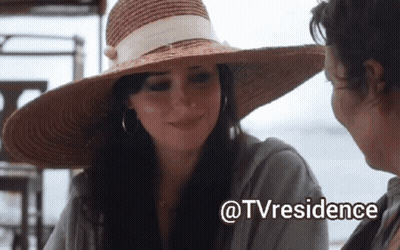 A Woman Wearing A Straw Hat Is Smiling Next To Another Woman With The Words @Tvresidence Written Below Her GIF