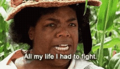 A Woman Wearing A Straw Hat Says All My Life I Had To Fight GIF