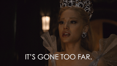 A Woman Wearing A Tiara And Earrings Says " It 'S Gone Too Far " GIF