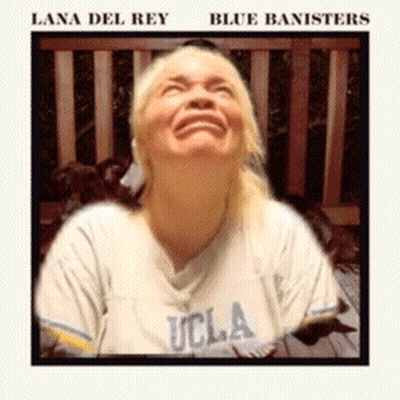 A Woman Wearing A Ucla Shirt Is Crying On The Cover Of Lana Del Rey 'S Blue Banisters Album GIF
