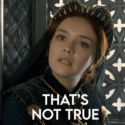 A Woman Wearing A Veil And A Crown With The Words That 'S Not True Above Her GIF
