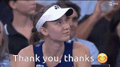 A Woman Wearing A Visor Says Thank You Thanks In Front Of A Crowd GIF