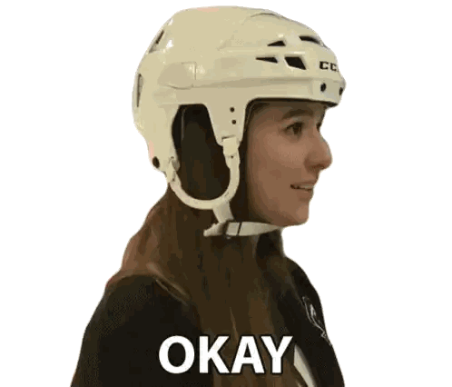A Woman Wearing A White Ccm Helmet Says Okay Sticker