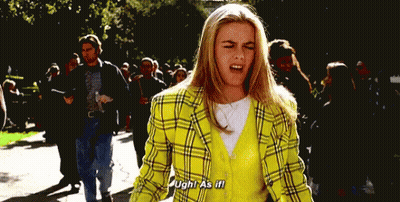 A Woman Wearing A Yellow Plaid Jacket Says " Ugh As If " GIF