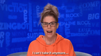 A Woman Wearing An Orange Hoodie And Glasses Says I Can 'T Take It Anymore GIF