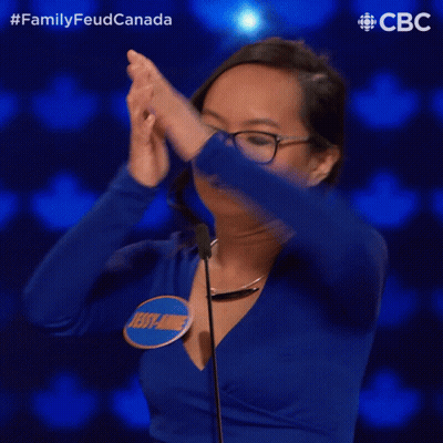 A Woman Wearing Glasses And A Blue Shirt With The Name Jessy Anne On It GIF