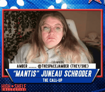 A Woman Wearing Glasses And A Grey Sweatshirt Is Featured On A High Shelf Collective Advertisement GIF