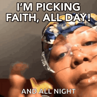 A Woman Wearing Glasses And A Head Scarf Says I 'M Picking Faith All Day GIF
