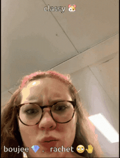 A Woman Wearing Glasses And A Headband With The Words Classy And Boujee On It GIF