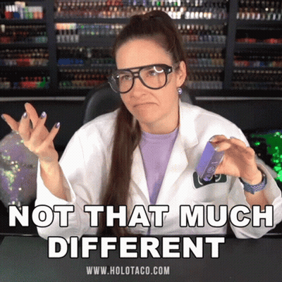 A Woman Wearing Glasses And A Lab Coat Says " Not That Much Different " While Holding Something GIF
