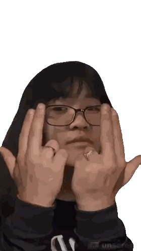 A Woman Wearing Glasses And A Ring Is Making A Middle Finger Sign Sticker