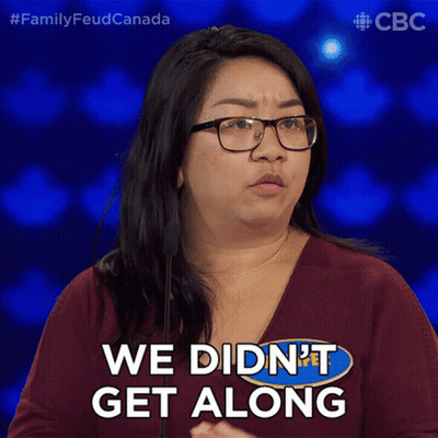 A Woman Wearing Glasses And A Shirt That Says We Didn 'T Get Along GIF