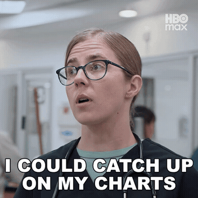 A Woman Wearing Glasses And A Stethoscope Says I Could Catch Up On My Charts GIF