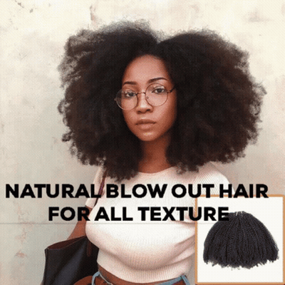 A Woman Wearing Glasses And A White Top With The Words Natural Blow Out Hair For All Texture Below Her GIF