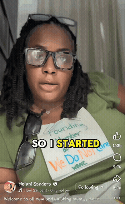 A Woman Wearing Glasses Holds A Piece Of Paper That Says So I Started GIF