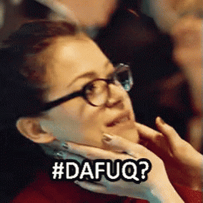 A Woman Wearing Glasses Holds Her Hand To Her Chin And Says #Dafuoq ? GIF
