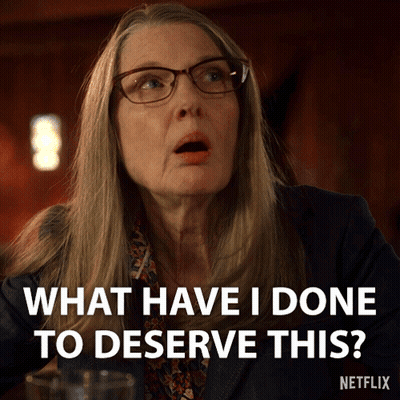 A Woman Wearing Glasses Is Asking What Have I Done To Deserve This GIF