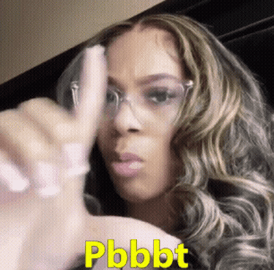 A Woman Wearing Glasses Is Giving A Thumbs Up With The Word Pbbt Written On The Bottom GIF