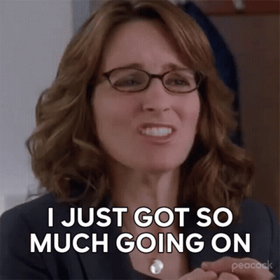 A Woman Wearing Glasses Is Making A Funny Face And Says `` I Just Got So Much Going On '' . GIF