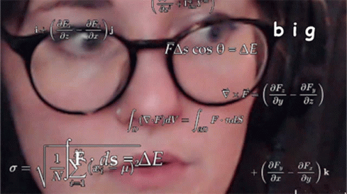 A Woman Wearing Glasses Is Surrounded By Mathematical Equations And The Word Big Is On The Bottom GIF