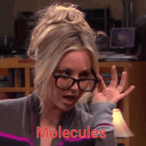 Woman With Glasses Saying Molecules In Red GIF