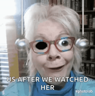A Woman Wearing Glasses With A Black Hole In Her Eye Says Us After We Watched Her .. GIF