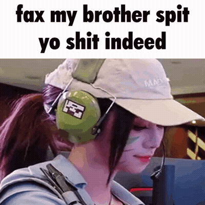 A Woman Wearing Headphones And A Hat With The Words Fax My Brother Spit Yo Shit Indeed GIF