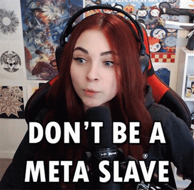 A Woman Wearing Headphones And A Microphone Says " Don 'T Be A Meta Slave " . GIF