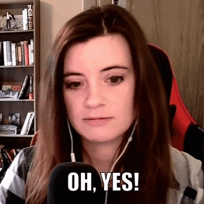 A Woman Wearing Headphones And A Microphone Says " Oh Yes " GIF