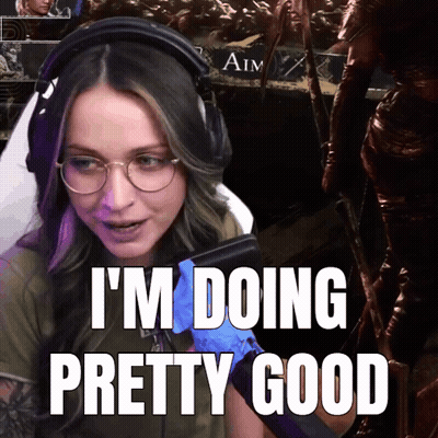 A Woman Wearing Headphones And Glasses Says " I 'M Doing Pretty Good " GIF
