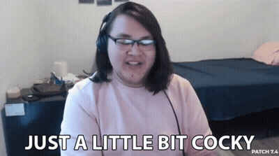 A Woman Wearing Headphones And Glasses Says Just A Little Bit Cocky GIF