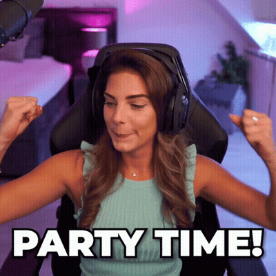 A Woman Wearing Headphones Flexes Her Muscles With The Words Party Time Written Below Her GIF