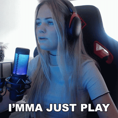 A Woman Wearing Headphones Is Holding A Microphone And Says I 'Mma Just Play GIF