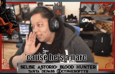 A Woman Wearing Headphones Says ' Cause He 'S A Narc ' GIF