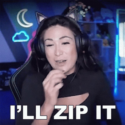 A Woman Wearing Headphones Says " I 'Ll Zip It " While Sitting In A Chair GIF