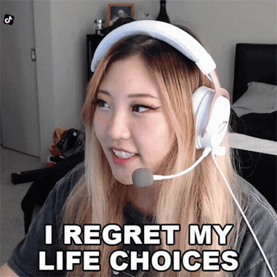 A Woman Wearing Headphones With A Microphone Says I Regret My Life Choices GIF