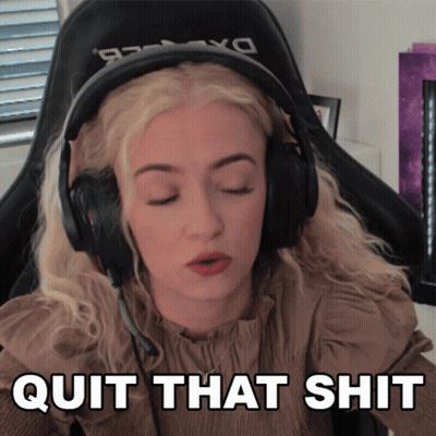 A Woman Wearing Headphones With The Words Quit That Shit Written Below Her GIF