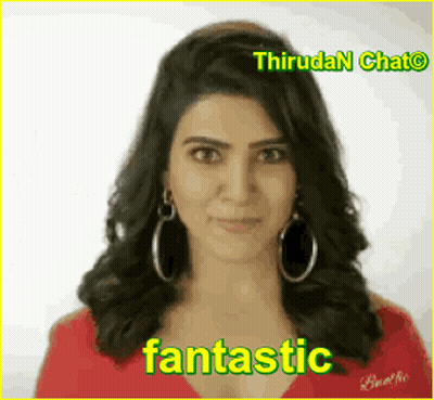 A Woman Wearing Hoop Earrings And A Red Shirt Has The Word Fantastic Written On Her Face GIF