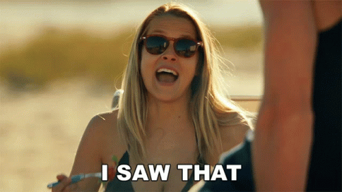 A Woman Wearing Sunglasses And A Bikini Says I Saw That GIF