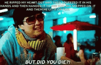 A Woman Wearing Sunglasses And A Scarf Says " But Did You Die " In A Pixelated Image GIF